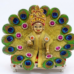 Handcrafted Gold Laddu Gopal Morpankh Poshak Set with Crown