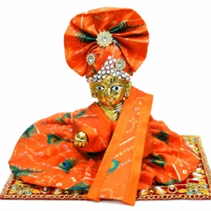 Cotton Bandhani Print Orange Laddu Gopal Poshak Set - 00017011 -0-6 Size