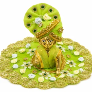 Laddu Gopal Lime Green Premium Designer Dress with Pagdi 0-4 / 00017571