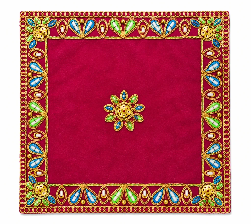 Maroon Velvet Deity Aasan Mat / Chowki - 4304