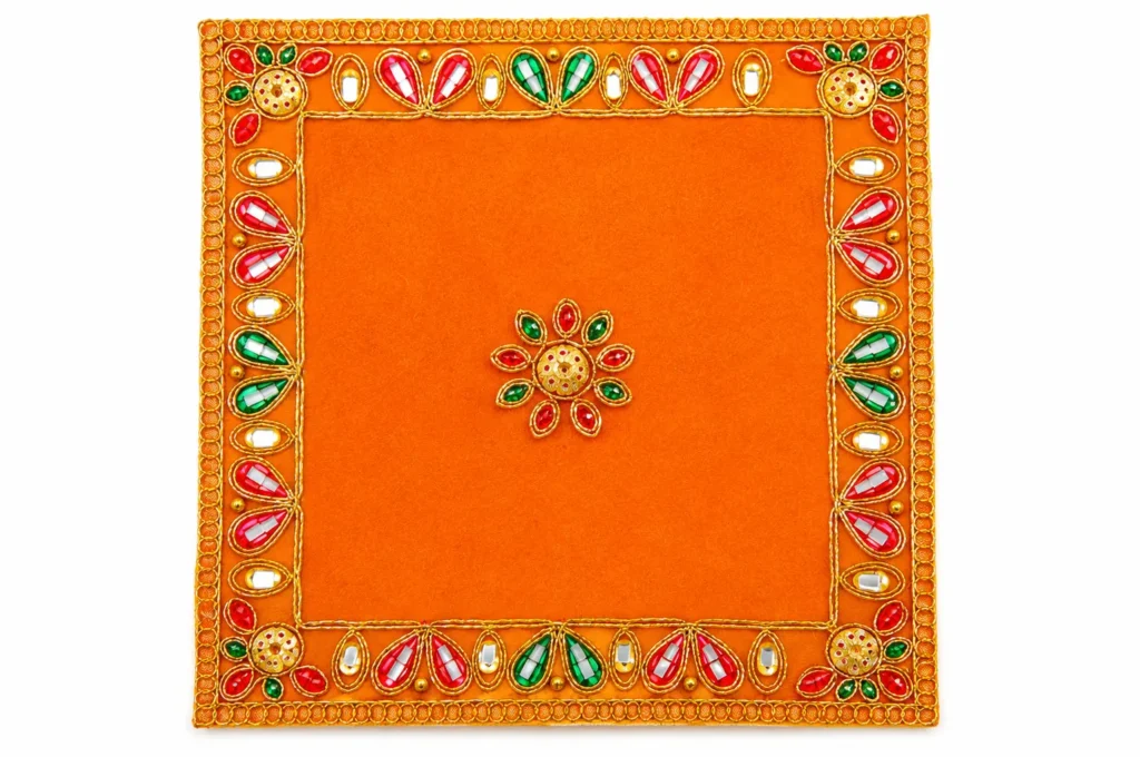 Orange Velvet Deity Aasan Mat / Chowki - 4304