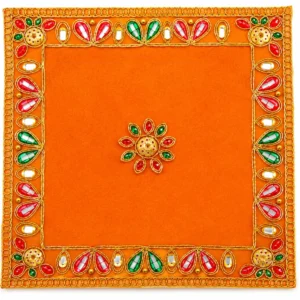 Orange Velvet Deity Aasan Mat / Chowki - 4304