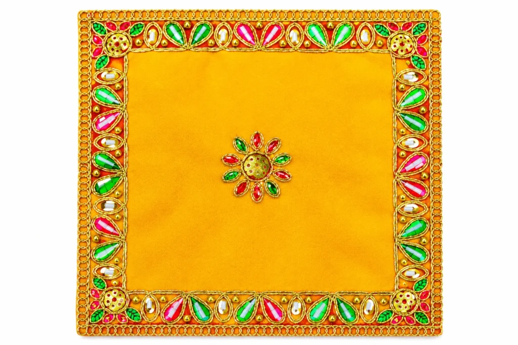 Yellow Velvet Deity Aasan Mat / Chowki - 4304