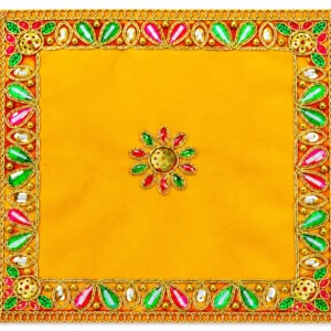 Yellow Velvet Deity Aasan Mat / Chowki - 4304
