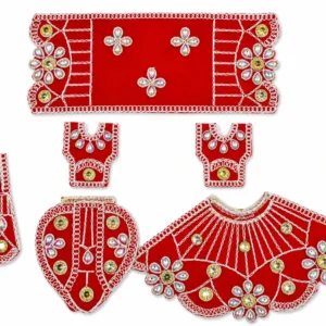 Red Radha Krishna Poshak Combo Set -4834