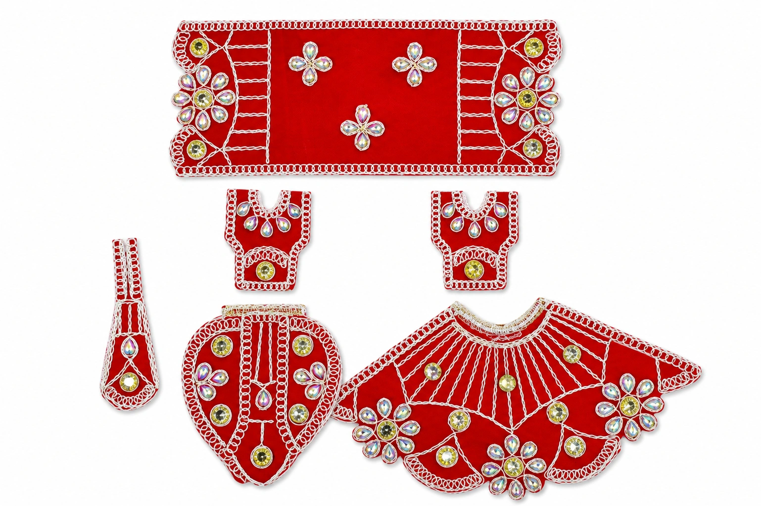 Red Radha Krishna Poshak Combo Set -4834