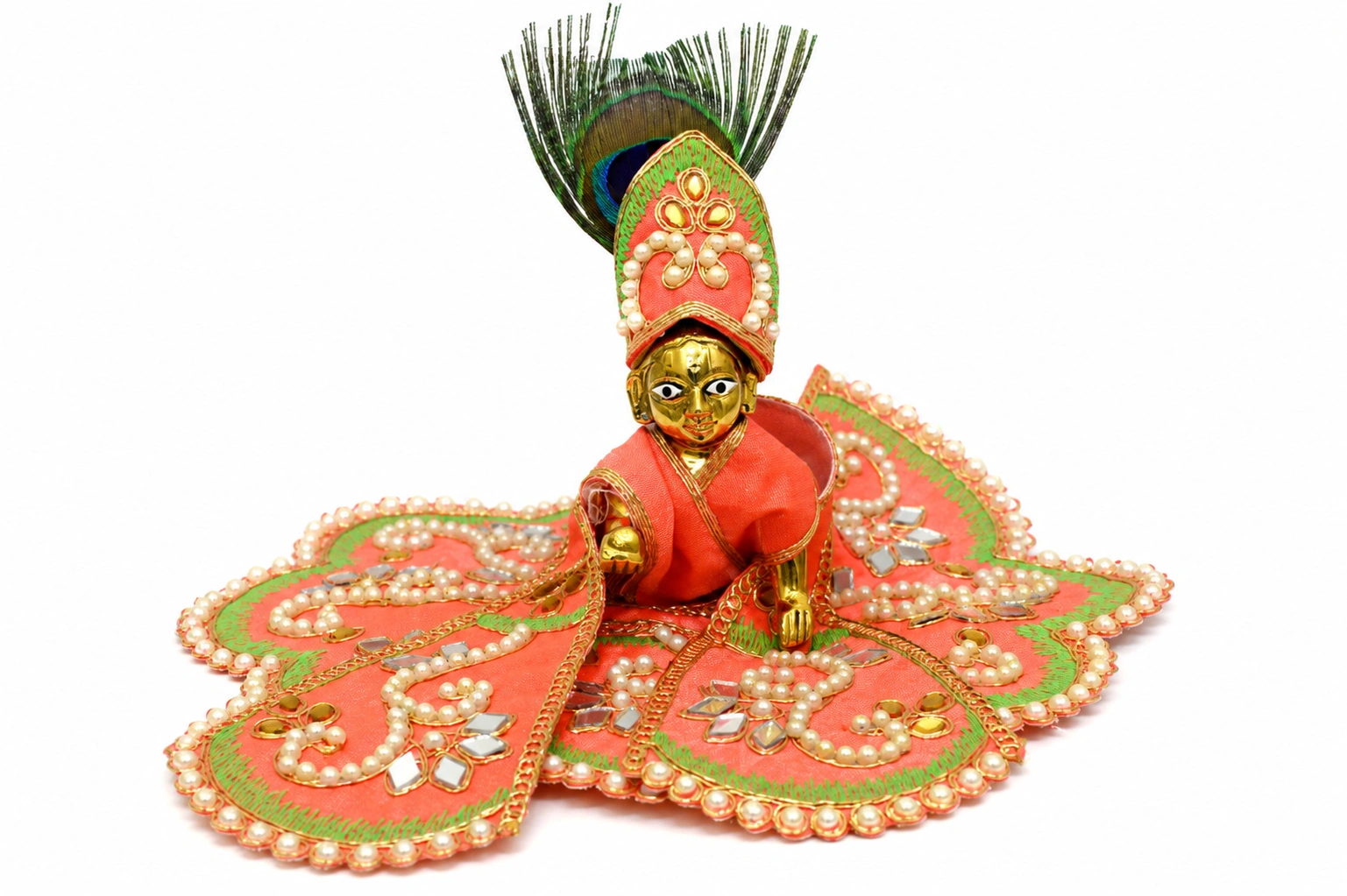 Premium Orange Pearl Laddu Gopal Dress - 5673