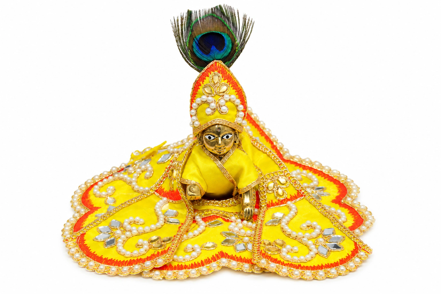 Premium Yellow Pearl Laddu Gopal Dress - 5673